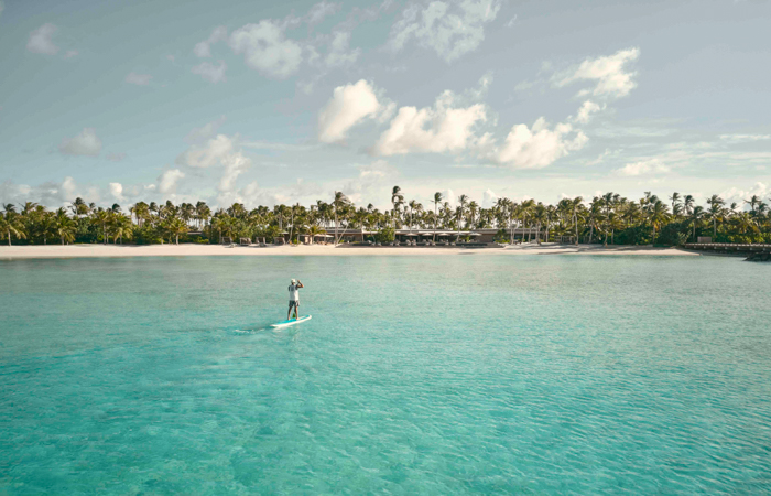 Paddle boarding in Fari Islands spectacular lagoon